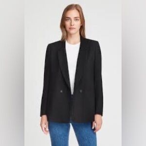Cuyana Flannel Double Breasted Blazer, Black, Small